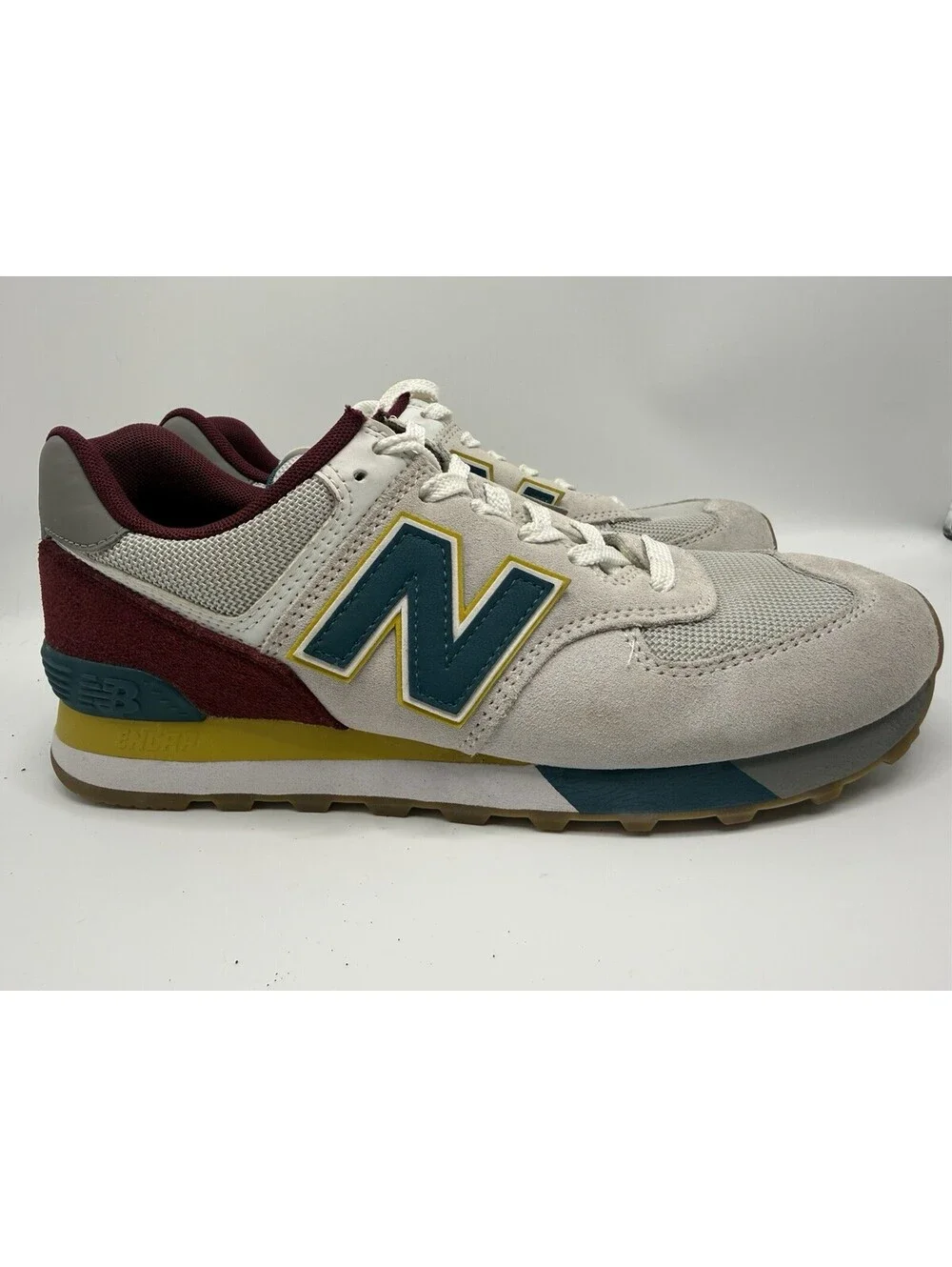 New Balance 574 Sneakers Men’s Size 7 Green Yellow Burgundy Grey